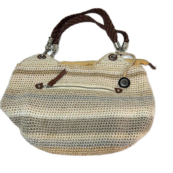 The Sak Indio Beige Sand Stripe Crochet Slouchy Hobo Braided Strap Shoulder Bag - Picture 2 of 15